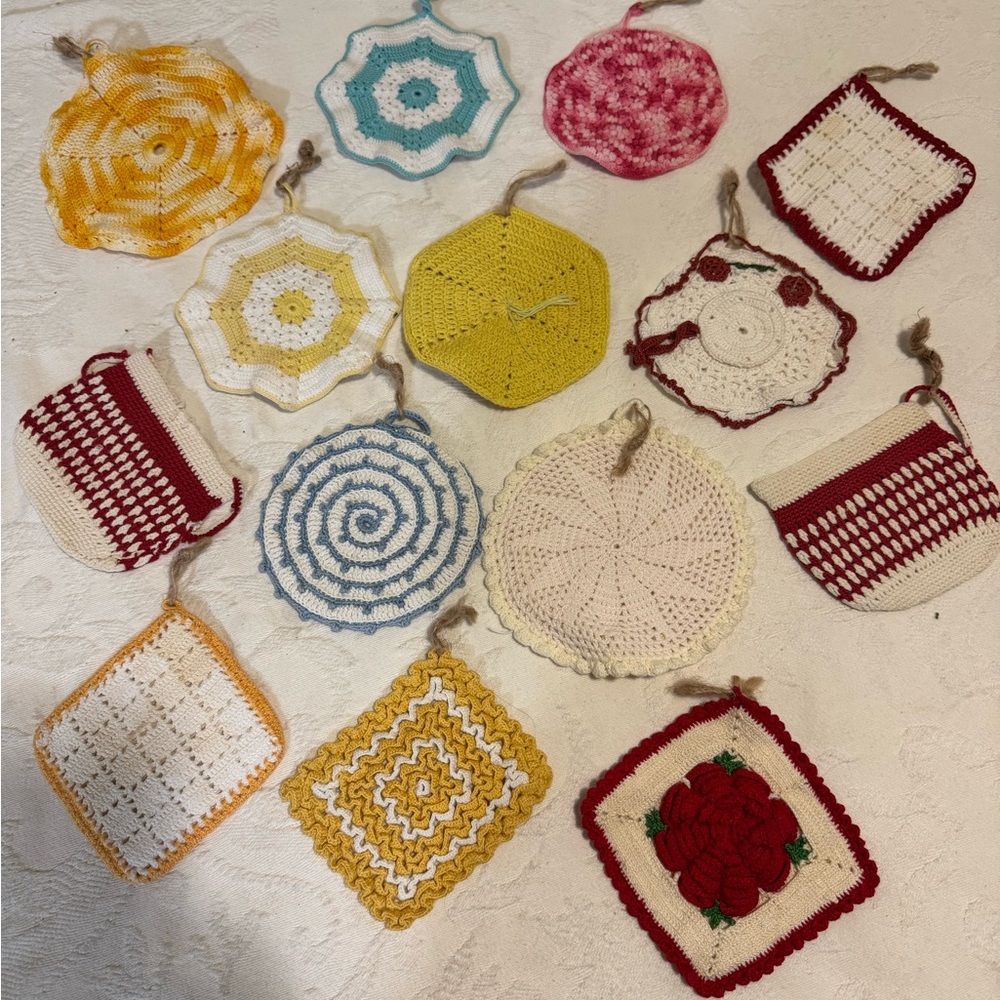 Colorful Crochet Pot Holders‎ Set of 14 Vintage